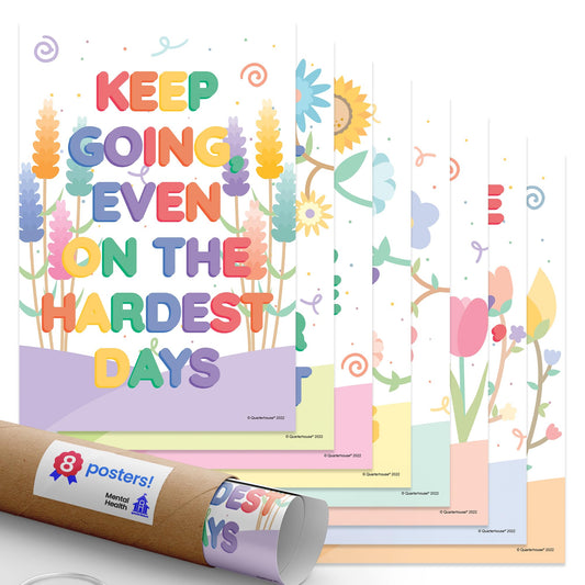 Quarterhouse Mental Health Poster Set, Psychology Classroom Learning Materials for K-12 Students and Teachers, Set of 8, 12x18, Extra Durable