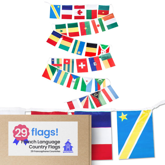 Quarterhouse French Language Country Flags - 29 Francophone Countries Per String - Polyester, 8 x 12 Inches
