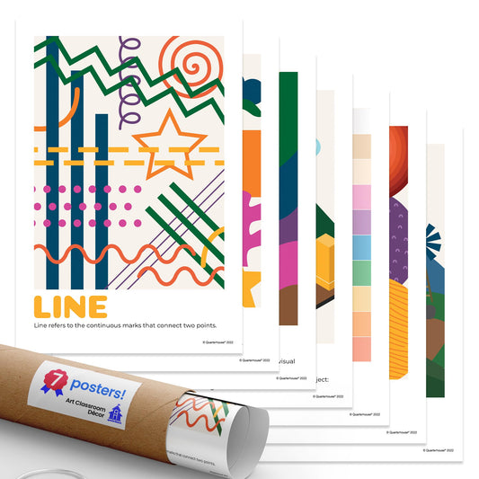 Quarterhouse Art Classroom Décor Poster Set, Art Classroom Learning Materials for K-12 Students and Teachers, Set of 7, 12x18, Extra Durable