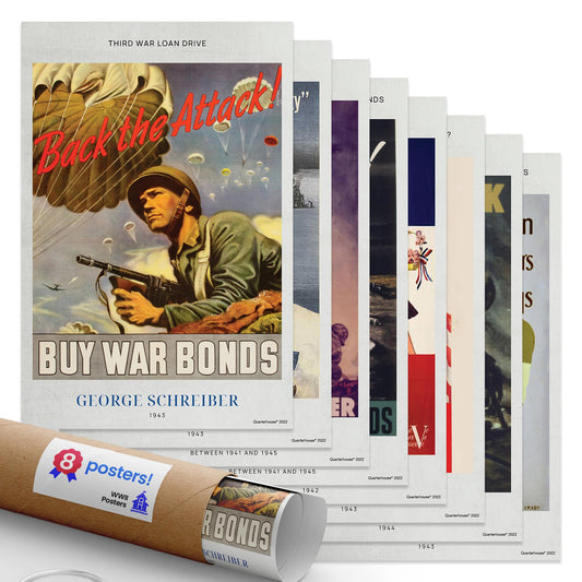 Quarterhouse WWII Posters Poster Set, Social Studies Classroom Learning Materials for K-12 Students and Teachers, Set of 8, 12 x 18 Inches, Extra Durable