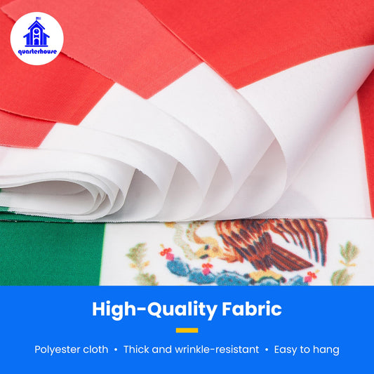 Quarterhouse Mexico Flags - 20 Flags Per String (Repeating) - Polyester, 8 x 12 Inches
