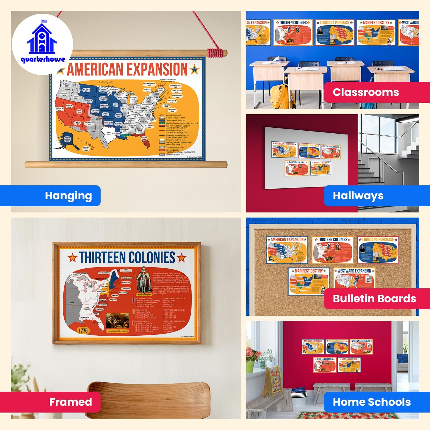 Quarterhouse American Expansion in US History Poster Set, Social Studies Classroom Learning Materials for K-12 Students and Teachers, Set of 5, 12 x 18 Inches, Extra Durable