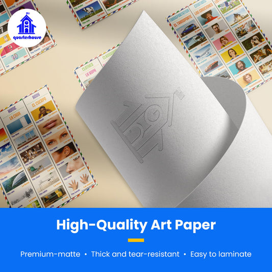 Quarterhouse Basic Spanish Vocabulary Poster Set, Spanish - ESL Classroom Learning Materials for K-12 Students and Teachers, Set of 5, 12 x 18 Inches, Extra Durable