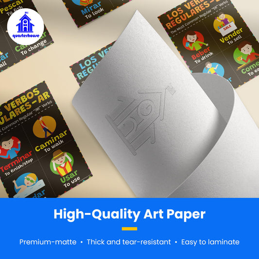 Quarterhouse Spanish Most Common Regular -Ar, -Er, and -Ir Verbs Poster Set, Spanish - ESL Classroom Learning Materials for K-12 Students and Teachers, Set of 6, 12 x 18 Inches, Extra Durable