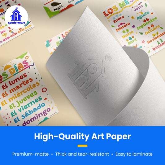 Quarterhouse Extreme Value 20 Large English-Spanish Educational Posters, Learning Materials for Toddlers and Kids, Double-Sided, 12x18, Includes Days, Months, ABCs, Numbers, and Colors