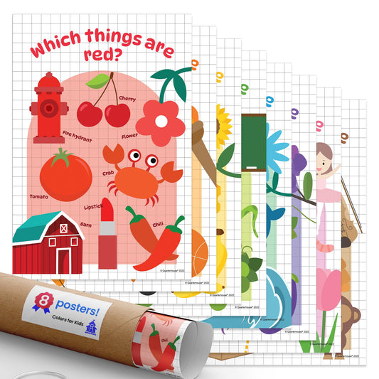 Quarterhouse Colors for Kids Poster Set, Art Classroom Learning Materials for K-12 Students and Teachers, Set of 8, 12x18, Extra Durable
