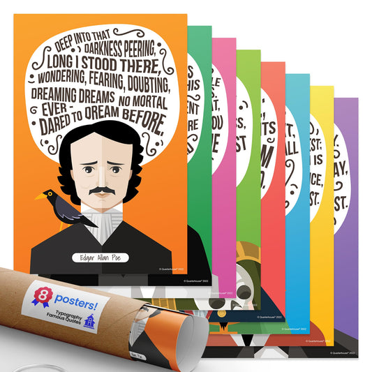 Quarterhouse Typography - Famous Quotes Poster Set, English - Language Arts Classroom Learning Materials for K-12 Students and Teachers, Set of 8, 12 x 18 Inches, Extra Durable