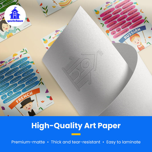 Quarterhouse How to Say in Different Languages Poster Set, Foreign Language Classroom Learning Materials for K-12 Students and Teachers, Set of 10, 12x18, Extra Durable