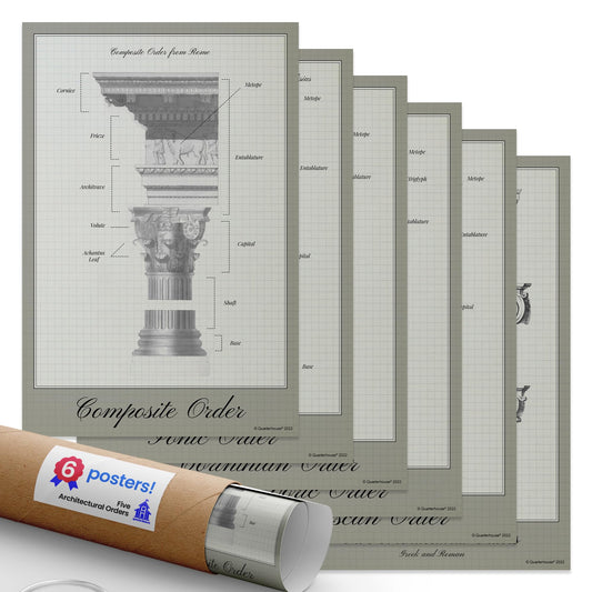 Quarterhouse Five Architectural Orders Poster Set - Social Studies Classroom Learning Materials for K-12 Students and Teachers, Set of 6, 12 x 18 Inches, Extra Durable