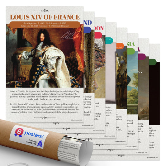 Quarterhouse Famous Monarchs Poster Set, Social Studies Classroom Learning Materials for K-12 Students and Teachers, Set of 8, 12 x 18 Inches, Extra Durable