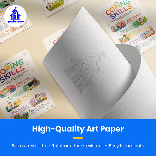 Quarterhouse Coping Skills Poster Set, Psychology Classroom Learning Materials for K-12 Students and Teachers, Set of 5, 12x18, Extra Durable