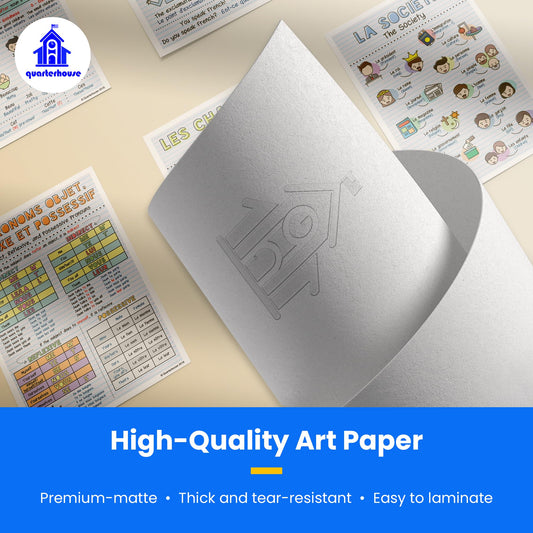 Quarterhouse French Verbs & Beginner Vocabulary (Set G) Poster Set, French Classroom Learning Materials for K-12 Students and Teachers, Set of 11, 12 x 18 Inches, Extra Durable