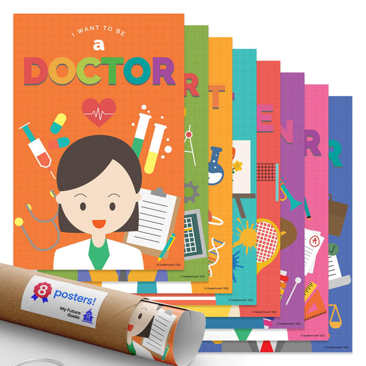 Quarterhouse My Future Goals Poster Set, Primary Classroom Learning Materials for K-12 Students and Teachers, Set of 8, 12 x 18 Inches, Extra Durable