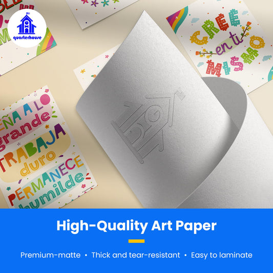 Quarterhouse Spanish Motivational (White) Poster Set, Spanish Classroom Learning Materials for K-12 Students and Teachers, Set of 12, 12 x 18 Inches, Extra Durable