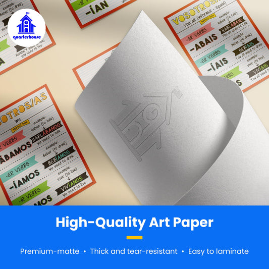 Quarterhouse Spanish Verbs & Beginner Vocabulary (Set H) Poster Set, Spanish Classroom Learning Materials for K-12 Students and Teachers, Set of 11, 12 x 18 Inches, Extra Durable