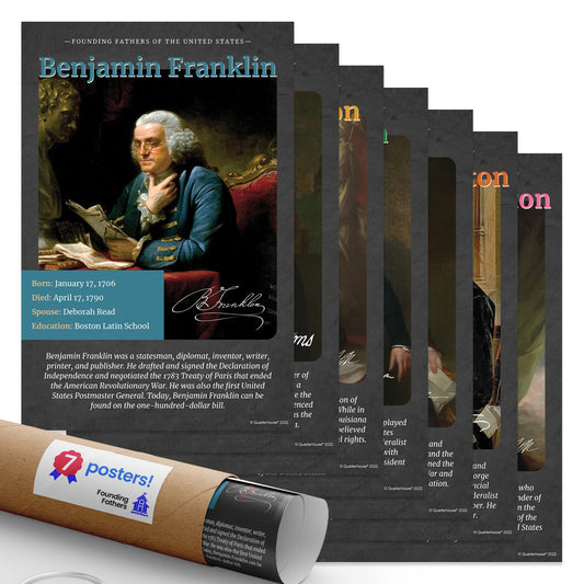 Quarterhouse Founding Fathers Poster Set, Social Studies Classroom Learning Materials for K-12 Students and Teachers, Set of 6, 12 x 18 Inches, Extra Durable