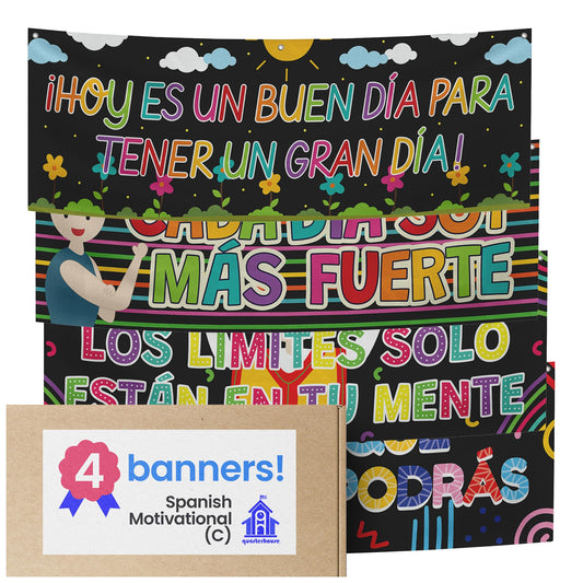 Quarterhouse Spanish Motivational (C) Banner Set, Spanish - ESL Classroom Learning Materials for K-12 Students and Teachers, Set of 4, 39 x 13.5 Inches, Extra Durable