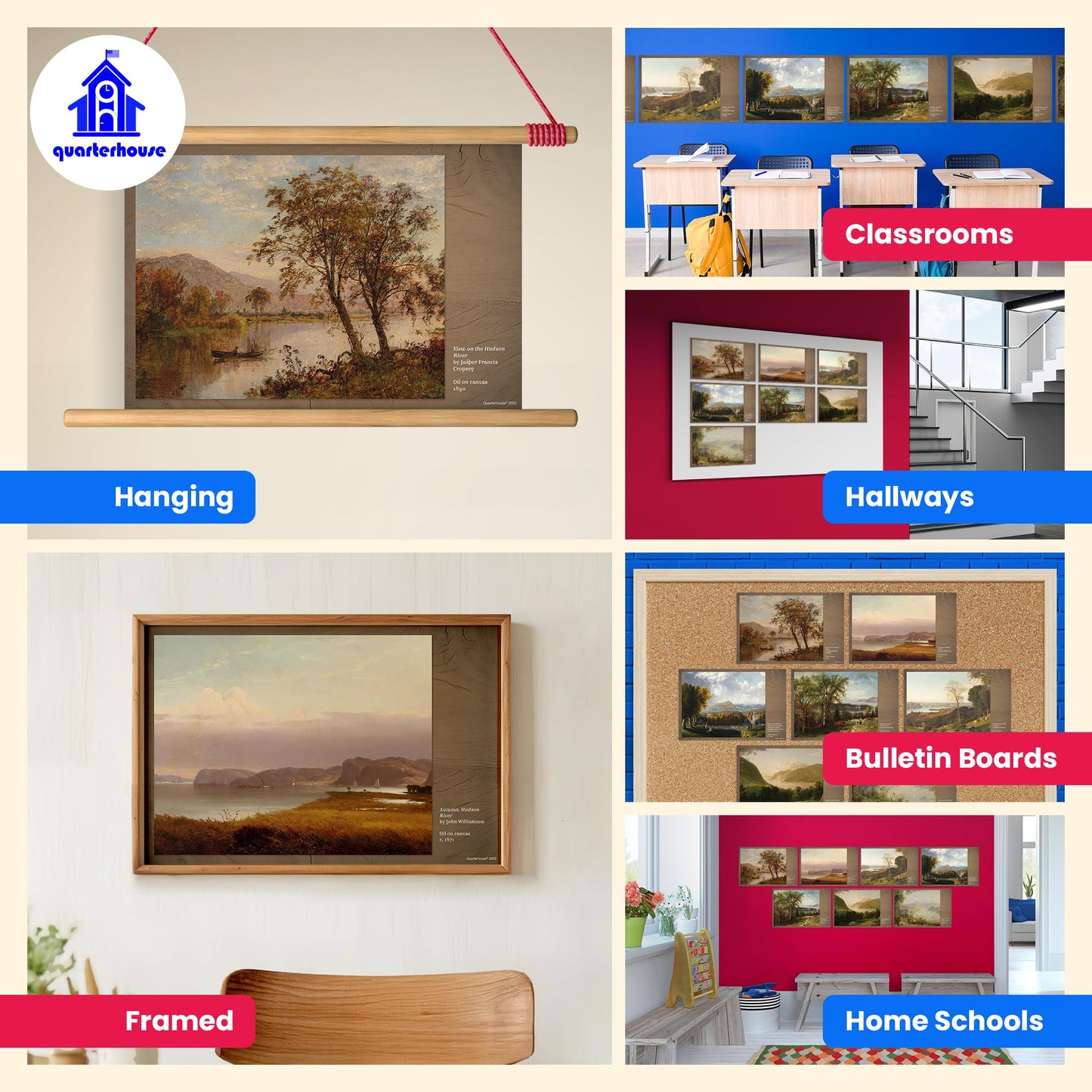 Quarterhouse Hudson School Poster Set, Art Classroom Learning Materials for K-12 Students and Teachers, Set of 7, 12 x 18 Inches, Extra Durable