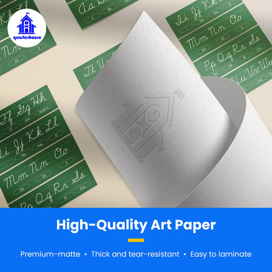 Quarterhouse Cursive Alphabet Line for Classroom Wall - English (Green) Poster Set, English - Language Arts Classroom Learning Materials for K-12 Students and Teachers, Set of 7, 12 x 18 Inches, Extra Durable