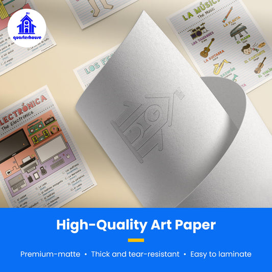 Quarterhouse Spanish Verbs & Beginner Vocabulary (Set F) Poster Set, Spanish Classroom Learning Materials for K-12 Students and Teachers, Set of 11, 12 x 18 Inches, Extra Durable