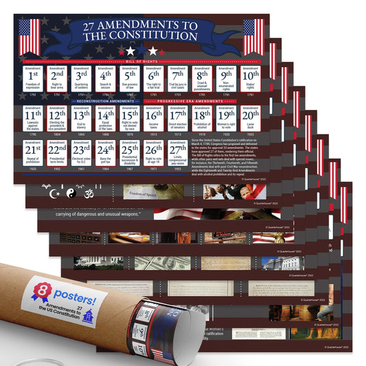 Quarterhouse 27 Amendments to the US Constitution (Bill of Rights Included) Poster Set, Social Studies Classroom Learning Materials for K-12 Students and Teachers, Set of 8, 12 x 18 Inches, Extra Durable