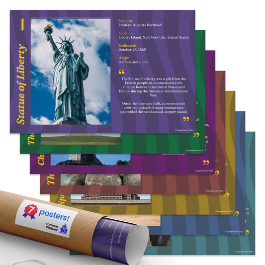 Quarterhouse Famous Statues Poster Set, Social Studies Classroom Learning Materials for K-12 Students and Teachers, Set of 7, 12 x 18 Inches, Extra Durable