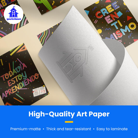 Quarterhouse Spanish Motivational (Illustrated) Poster Set, Spanish - ESL Classroom Learning Materials for K-12 Students and Teachers, Set of 10, 12 x 18 Inches, Extra Durable