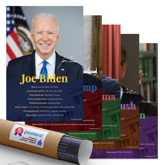 Quarterhouse Previous Five Presidents (Clinton - Biden) Poster Set, Social Studies Classroom Learning Materials for K-12 Students and Teachers, Set of 5, 12 x 18 Inches, Extra Durable