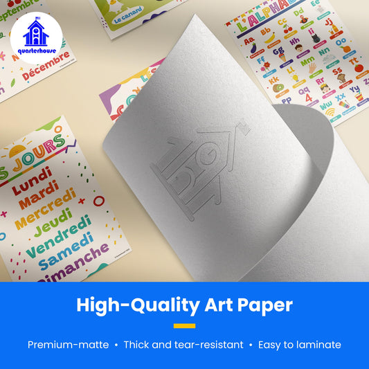 Quarterhouse Extreme Value 20 Large English-French Educational Poster Set, French Classroom Learning Materials for K-12 Students and Teachers, Double-Sided, Set of 20, 12 x 18 Inches, Extra Durable