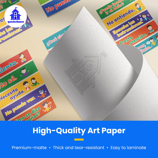 Quarterhouse Spanish Classroom Phrases and Commands Label Set, Spanish - ESL Classroom Learning Materials for K-12 Students and Teachers, Set of 18, 12 x 3 Inches, Extra Durable