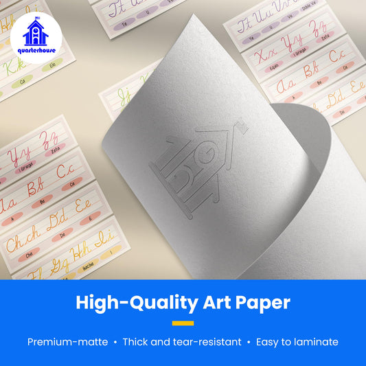 Quarterhouse Cursive Alphabet Line for Classroom Wall - Spanish (Multicolor) Poster Set, Spanish Classroom Learning Materials for K-12 Students and Teachers, Set of 9, 12 x 18 Inches, Extra Durable