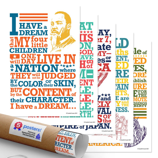 Quarterhouse Famous Speeches and Declarations from U.S. History Poster Set, Social Studies Classroom Learning Materials for K-12 Students and Teachers, Set of 4, 12 x 18 Inches, Extra Durable