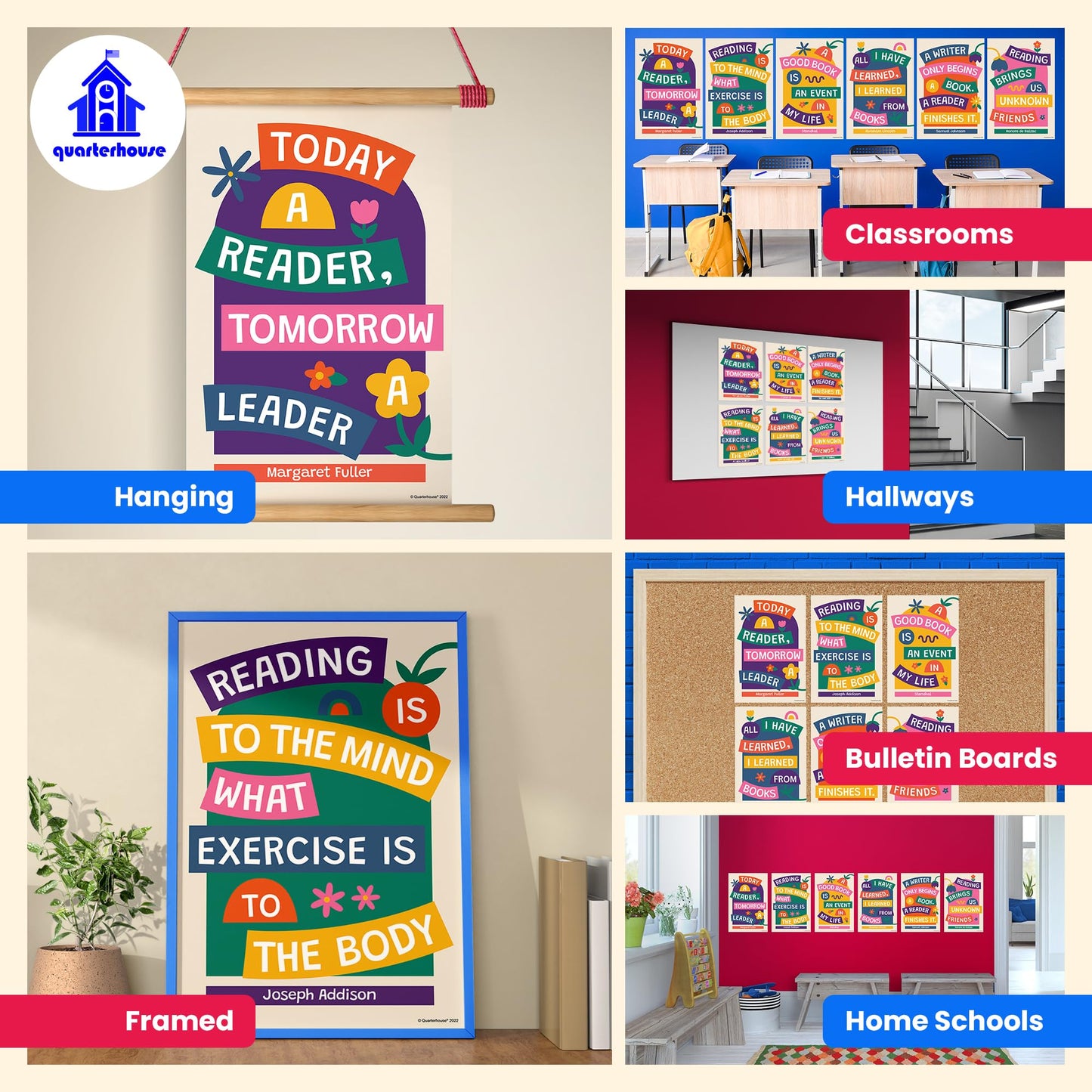 Quarterhouse Reading is Fun Poster Set, English - Language Arts Classroom Learning Materials for K-12 Students and Teachers, Set of 6, 12 x 18 Inches, Extra Durable