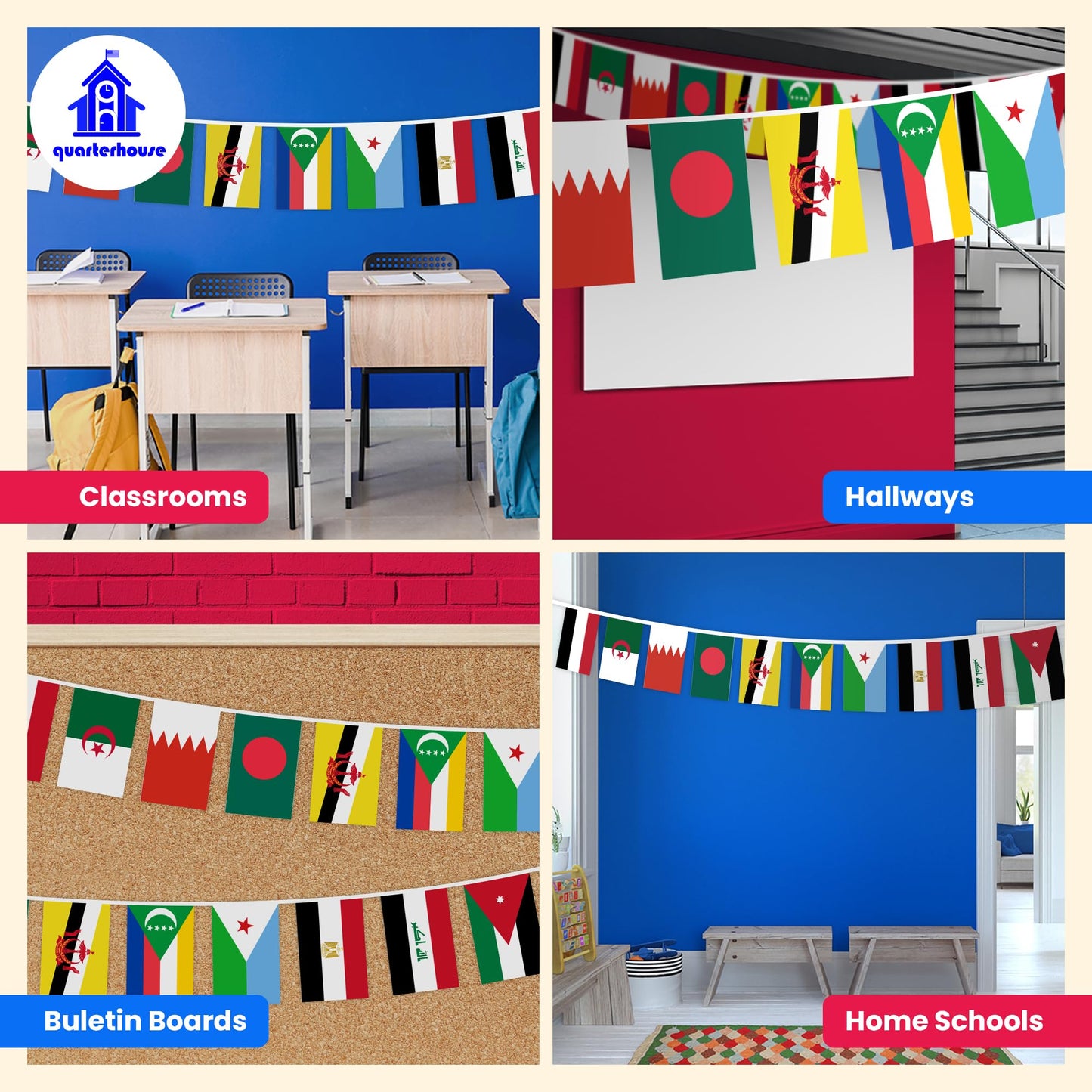 Quarterhouse Islamic Country Flags - 30 (Officially) Islamic Countries Per String - Polyester, 8 x 12 Inches