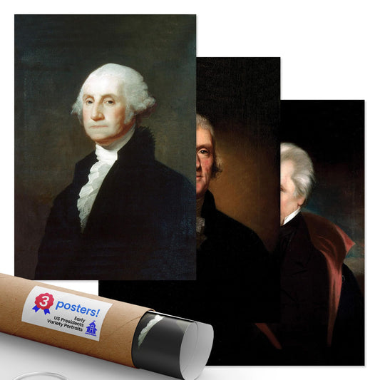 Quarterhouse Early US President Portraits - Washington, Jefferson, and Jackson Poster Set, Social Studies Classroom Learning Materials for K-12 Students and Teachers, Set of 3, 12 x 18 Inches, Extra Durable