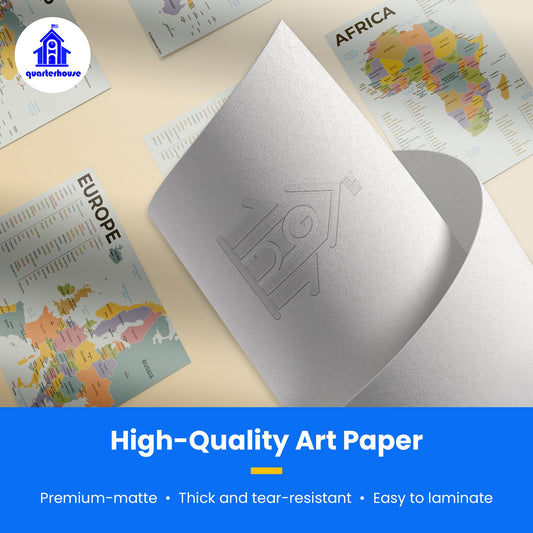 Quarterhouse English-Spanish Educational Map Poster Set, Classroom Learning Materials for K-12 Students and Teachers, Double-Sided, Set of 7, 12 x 18 Inches, Extra Durable