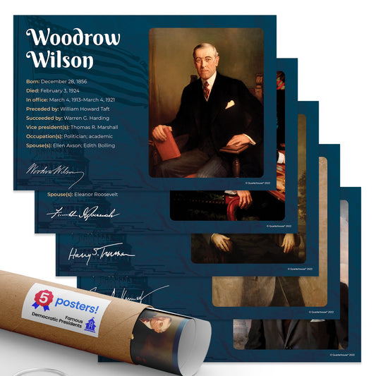 Quarterhouse Famous Democratic Presidents Poster Set, Social Studies Classroom Learning Materials for K-12 Students and Teachers, Set of 5, 12 x 18 Inches, Extra Durable