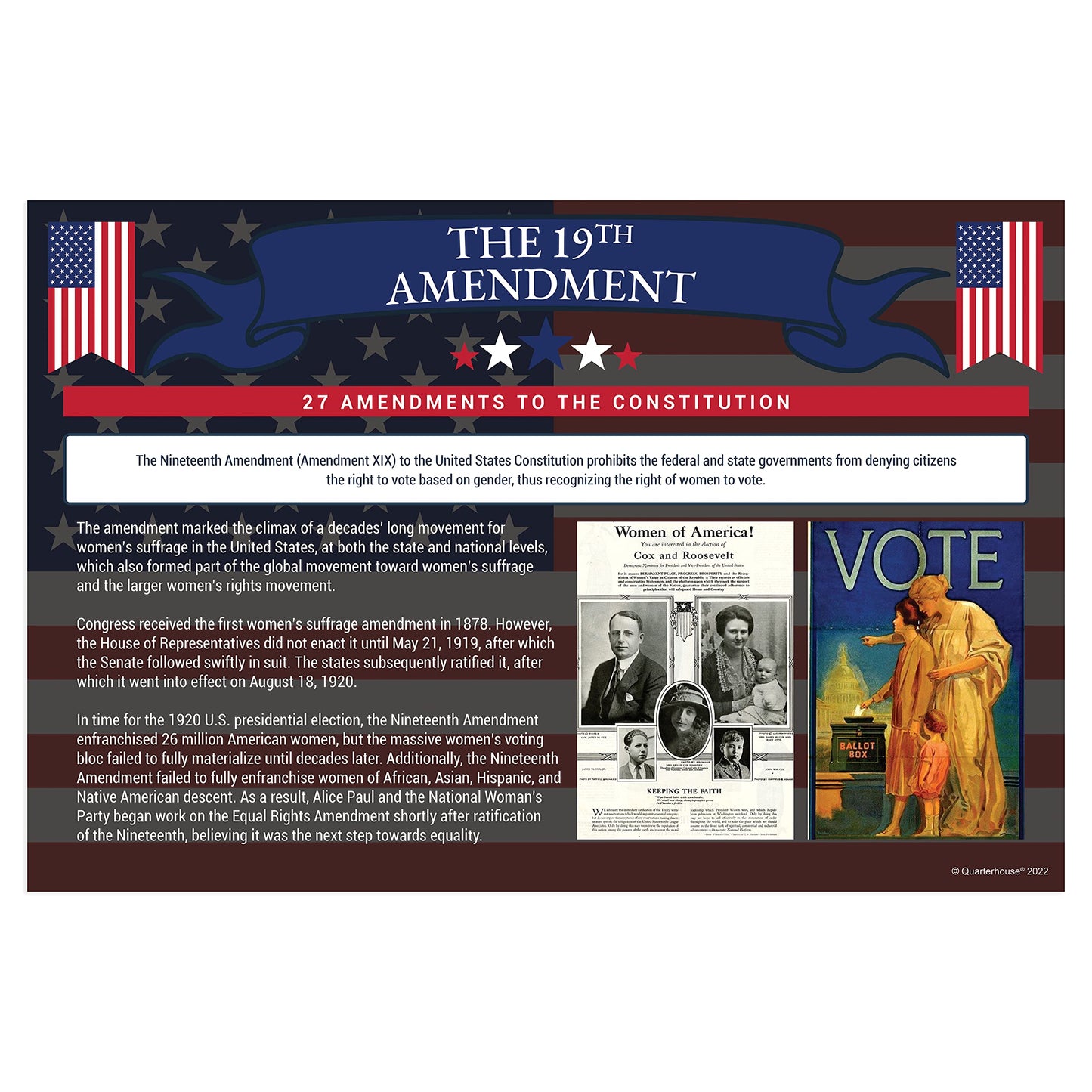 Quarterhouse 27 Amendments to the US Constitution (Bill of Rights Included) Poster Set, Social Studies Classroom Learning Materials for K-12 Students and Teachers, Set of 8, 12 x 18 Inches, Extra Durable