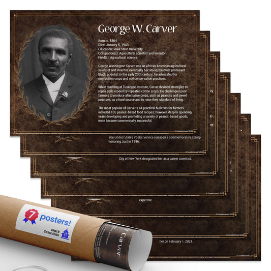 Quarterhouse Black Scientists Poster Set, Science and History Classroom Learning Materials for K-12 Students and Teachers, Set of 8, 12 x 18 Inches, Extra Durable