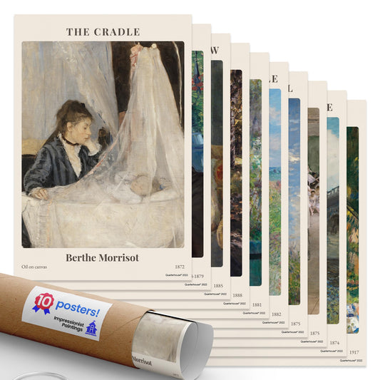 Quarterhouse Impressionist Paintings Poster Set, Art and Art History Classroom Learning Materials for K-12 Students and Teachers, Set of 8, 12 x 18 Inches, Extra Durable