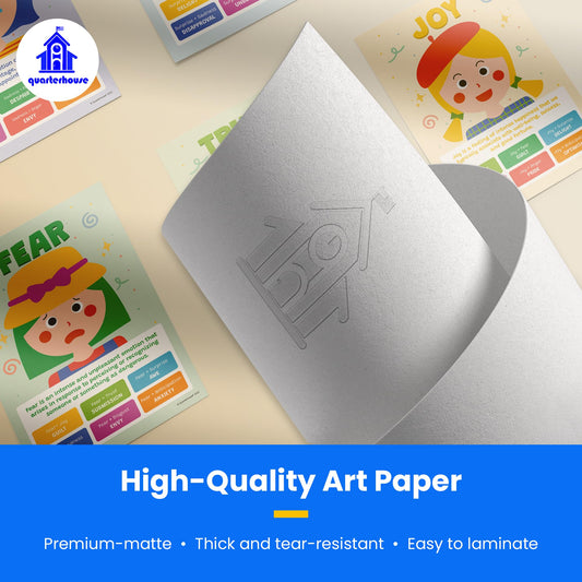 Quarterhouse Feelings and Emotions Poster Set, Psychology Classroom Learning Materials for K-12 Students and Teachers, Set of 8, 12x18, Extra Durable