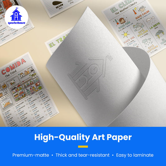 Quarterhouse Spanish Verbs & Beginner Vocabulary (Set A) Poster Set, Spanish Classroom Learning Materials for K-12 Students and Teachers, Set of 11, 12 x 18 Inches, Extra Durable