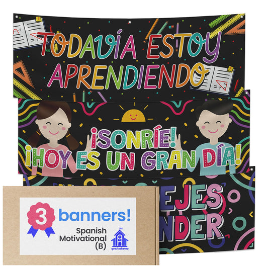 Quarterhouse Spanish Motivational (B) Banner Set, Spanish - ESL Classroom Learning Materials for K-12 Students and Teachers, Set of 3, 39 x 13.5 Inches, Extra Durable