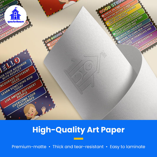 Quarterhouse Classroom Rules - English/Spanish Poster Set, Elementary Classroom Learning Materials for K-12 Students and Teachers, Set of 4, 12 x 18 Inches, Extra Durable