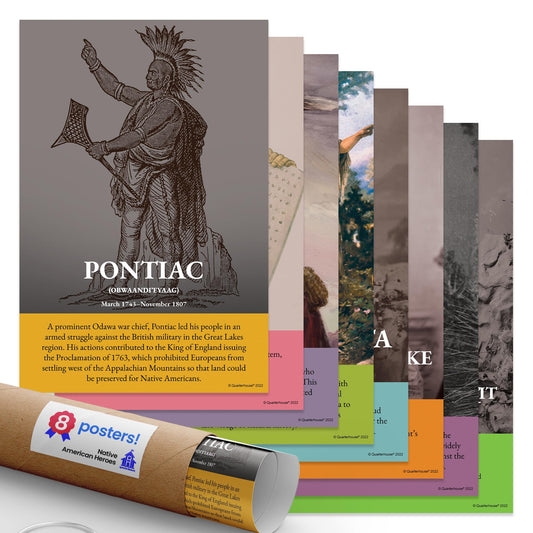 Quarterhouse Native American Heroes Poster Set, Social Studies Classroom Learning Materials for K-12 Students and Teachers, Set of 8, 12 x 18 Inches, Extra Durable