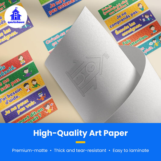 Quarterhouse French Classroom Phrases and Commands Label Set, French - ESL Classroom Learning Materials for K-12 Students and Teachers, Set of 18, 12 x 3 Inches, Extra Durable