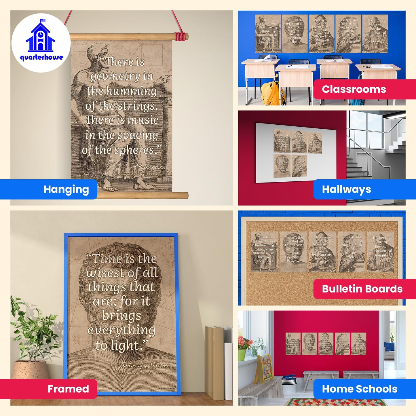 Quarterhouse Math Motivational Poster Set, Math Classroom Learning Materials for K-12 Students and Teachers, Set of 5, 12 x 18 Inches, Extra Durable