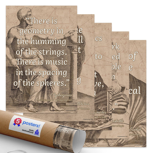 Quarterhouse Math Motivational Poster Set, Math Classroom Learning Materials for K-12 Students and Teachers, Set of 5, 12 x 18 Inches, Extra Durable