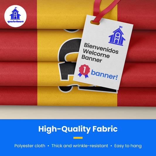 Quarterhouse Bienvenidos Welcome Banner for Spanish Classrooms, Businesses, & Special Events - Spanish Flag (Yellow & Red) Background - Polyester, 60 x 10 Inches