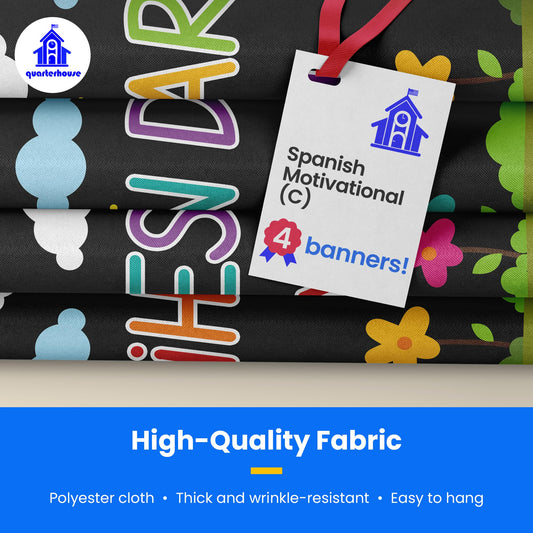 Quarterhouse Spanish Motivational (C) Banner Set, Spanish - ESL Classroom Learning Materials for K-12 Students and Teachers, Set of 4, 39 x 13.5 Inches, Extra Durable